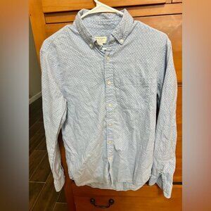 Club Monaco Women’s Skim Fit Button-Up Shirt Long Sleeve. Lt Blue White Dots PS